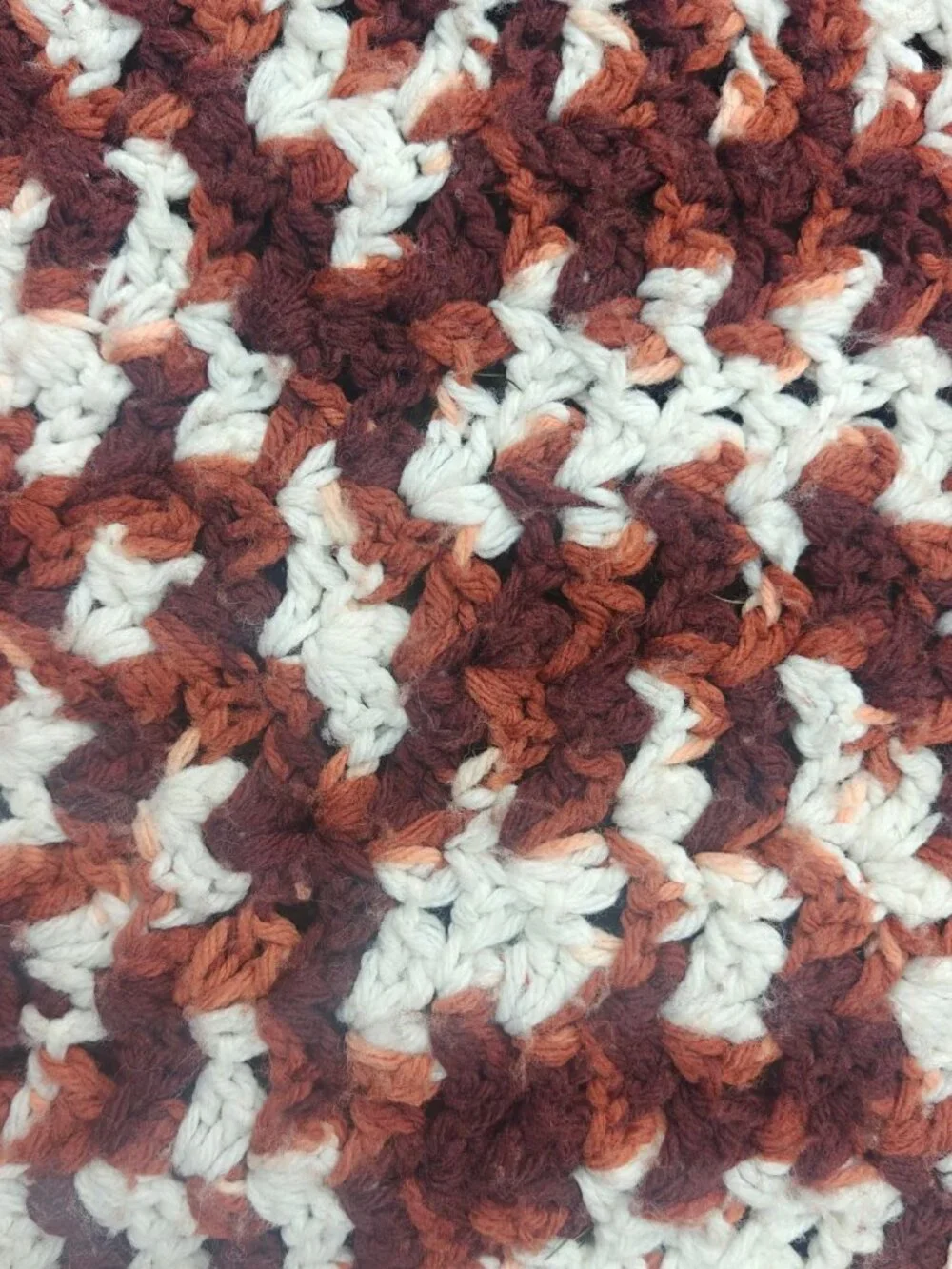 Vintage Hand-Crocheted Acrylic Throw Blanket Brown/White Pattern Rectangular